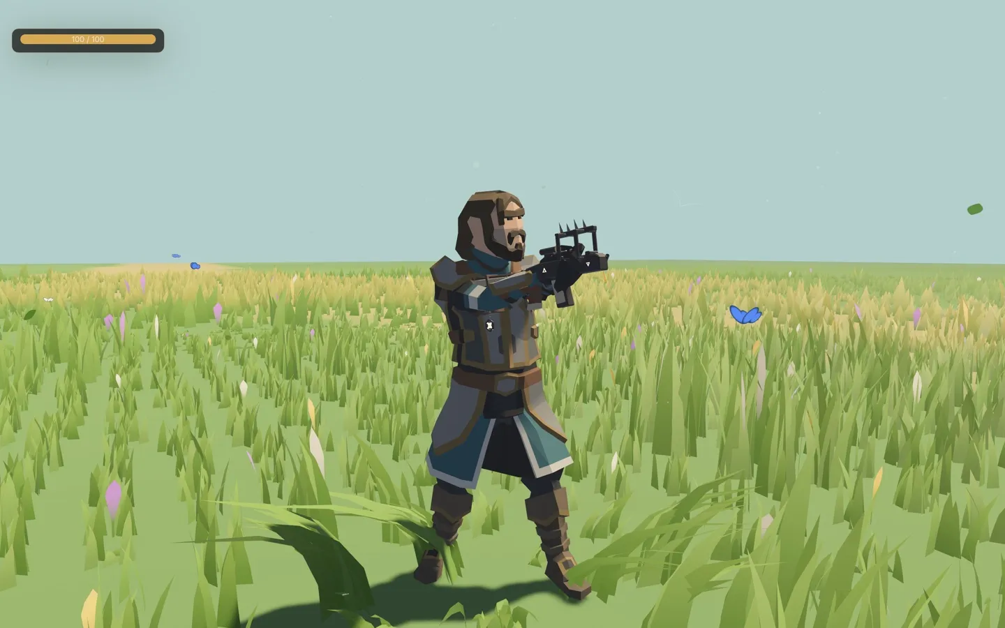 A Synty character holding a rifle, animated by a Character Forge clip library