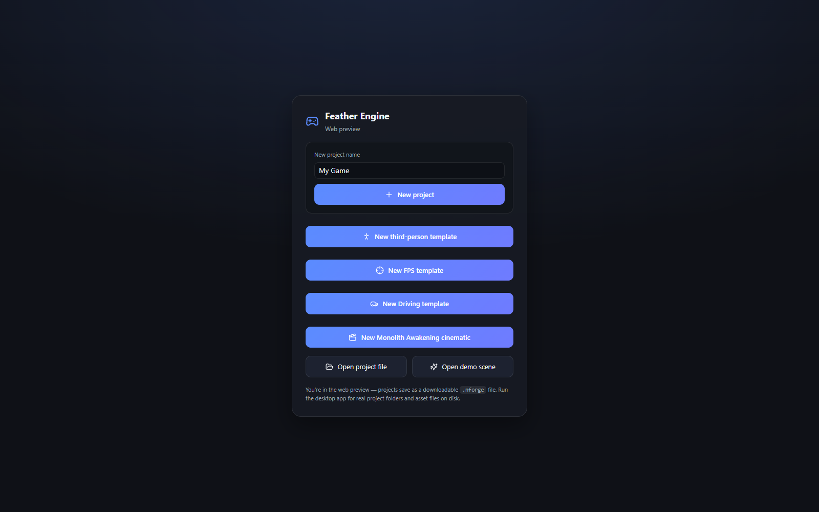 The complete Feather Engine editor workspace.